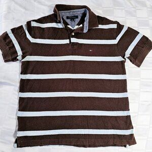 TOMMY HILFIGER MEN'S POLO SHORT SLEEVE SHIRT SIZE LARGE BROWN AND BLUE STYLE